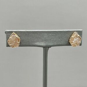 Kendra Scott Earrings Stud Champagne Drusy Quartz Gold Tone Asymmetrical Womens